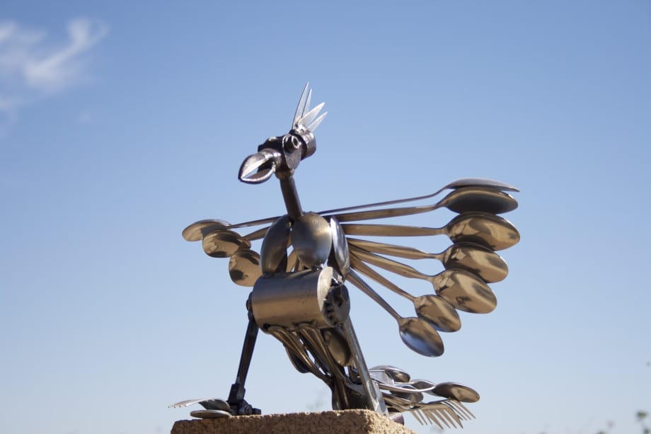 Metal Chicken Sculpture made of silverware